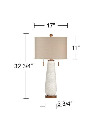 Kingston Modern Mid Century Table Lamps 32 3/4" Tall Set of 2 White Textured Ceramic Taupe Drum Shade for Bedroom Living Room Home