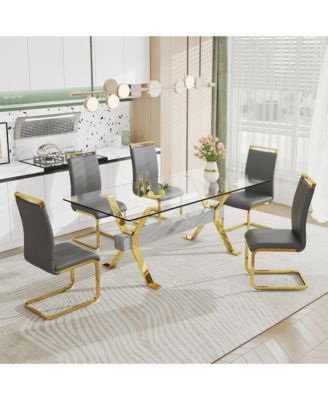 Streamdale Modern Glass Dining Table Gold Legs 79"