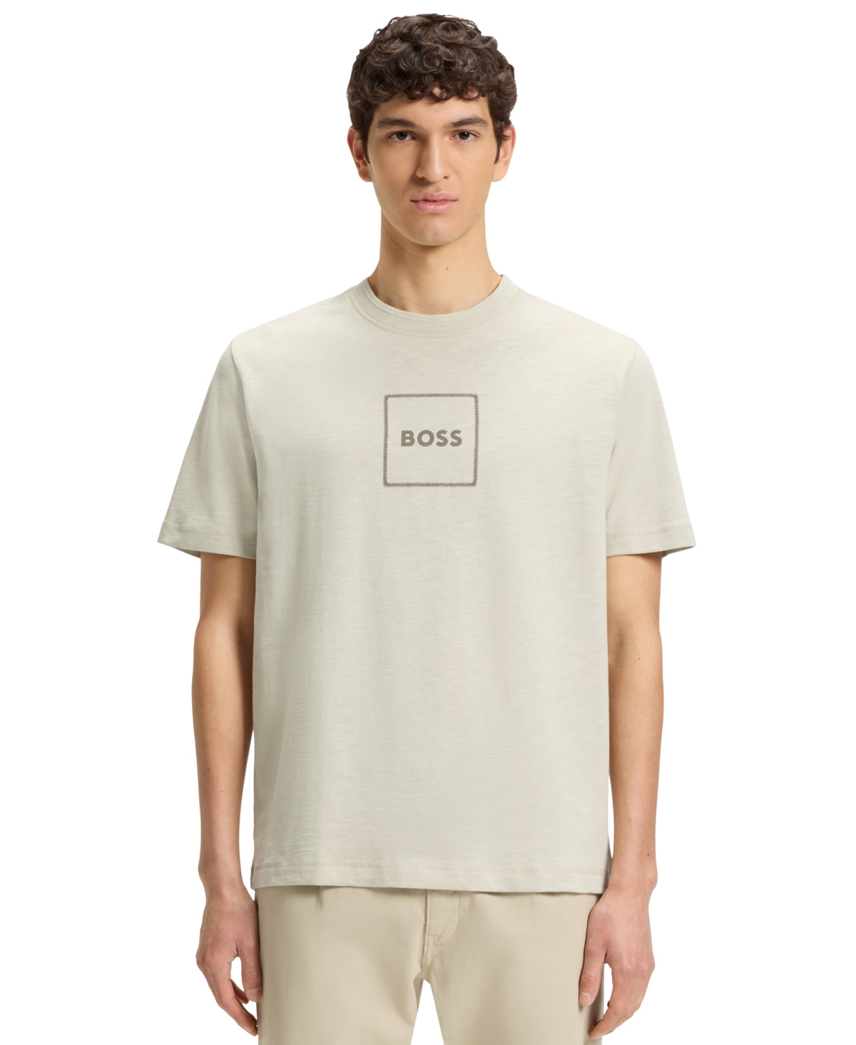 Hugo Boss Boss By  Men's Logo Print Slub-cotton T-shirt In Neutral