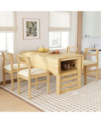 5-Piece Extendable Dining Set with Storage & Upholstered Chairs