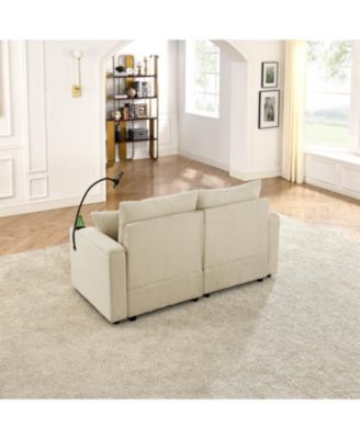 Streamdale Beige Corduroy 7-Seat Sofa Set with Storage & Cup Holders