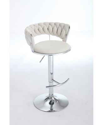 Cream Velvet Bar Stools (Set of 2) Adjustable Height
