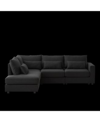 Streamdale 100" Convertible L-Shaped Linen Sofa with Ottoman & Cushions - Black