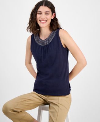 Women's Smocked-Neck Tank Top 