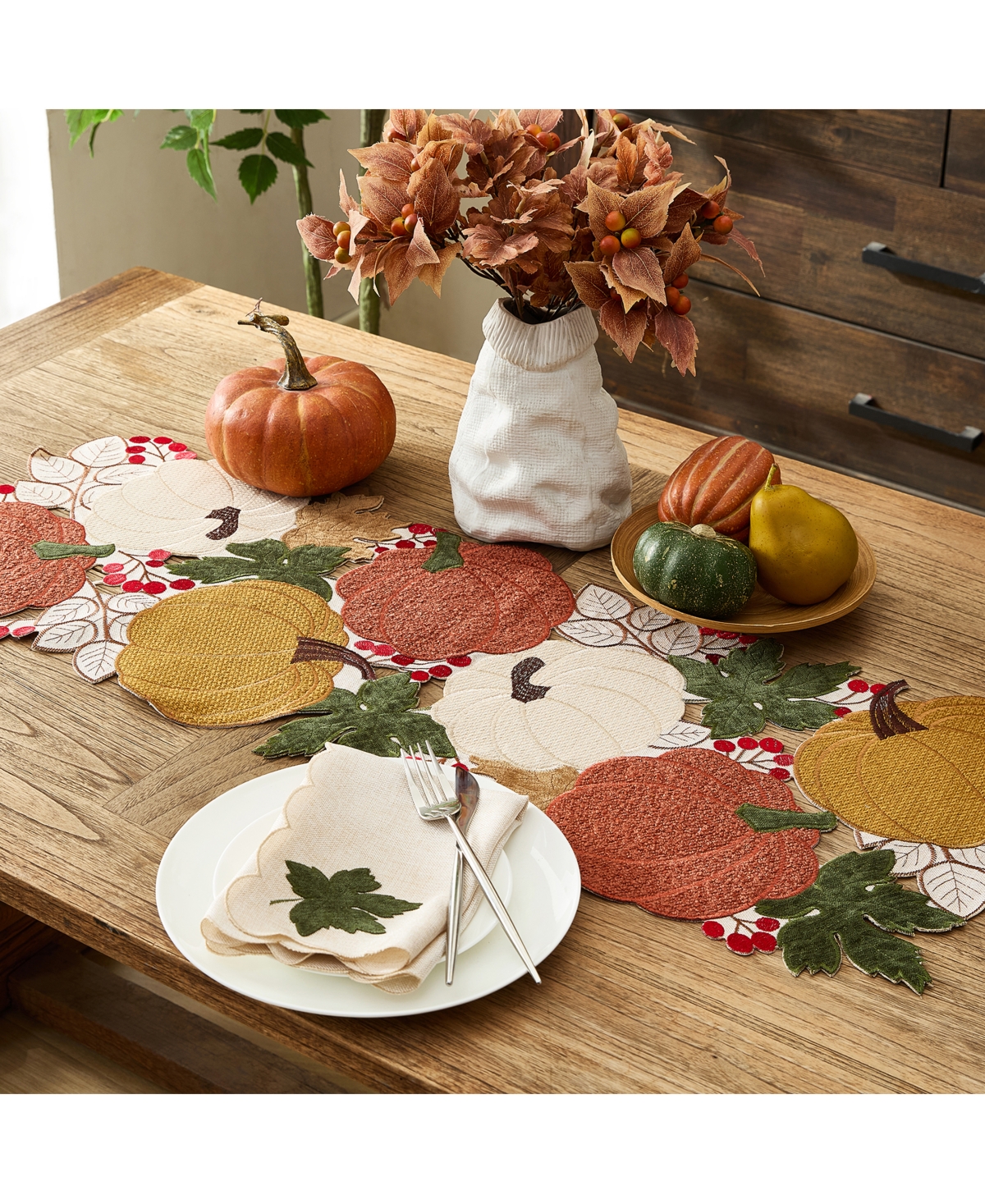 Elrene Fall Feels Cutwork Pumpkin Centerpiece, 13" X 36" In Multi