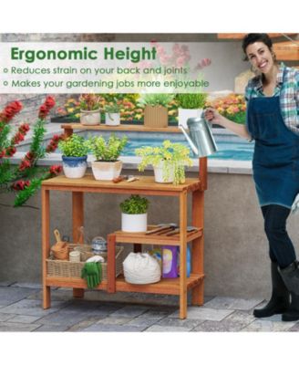 Outdoor Garden Potting Wood Planting Workstation with Open Shelves