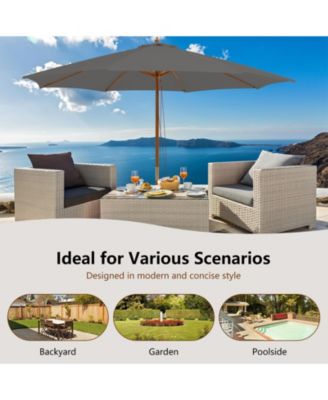 10 Feet Patio Umbrella with 8 Wooden Ribs and 3 Adjustable Heights