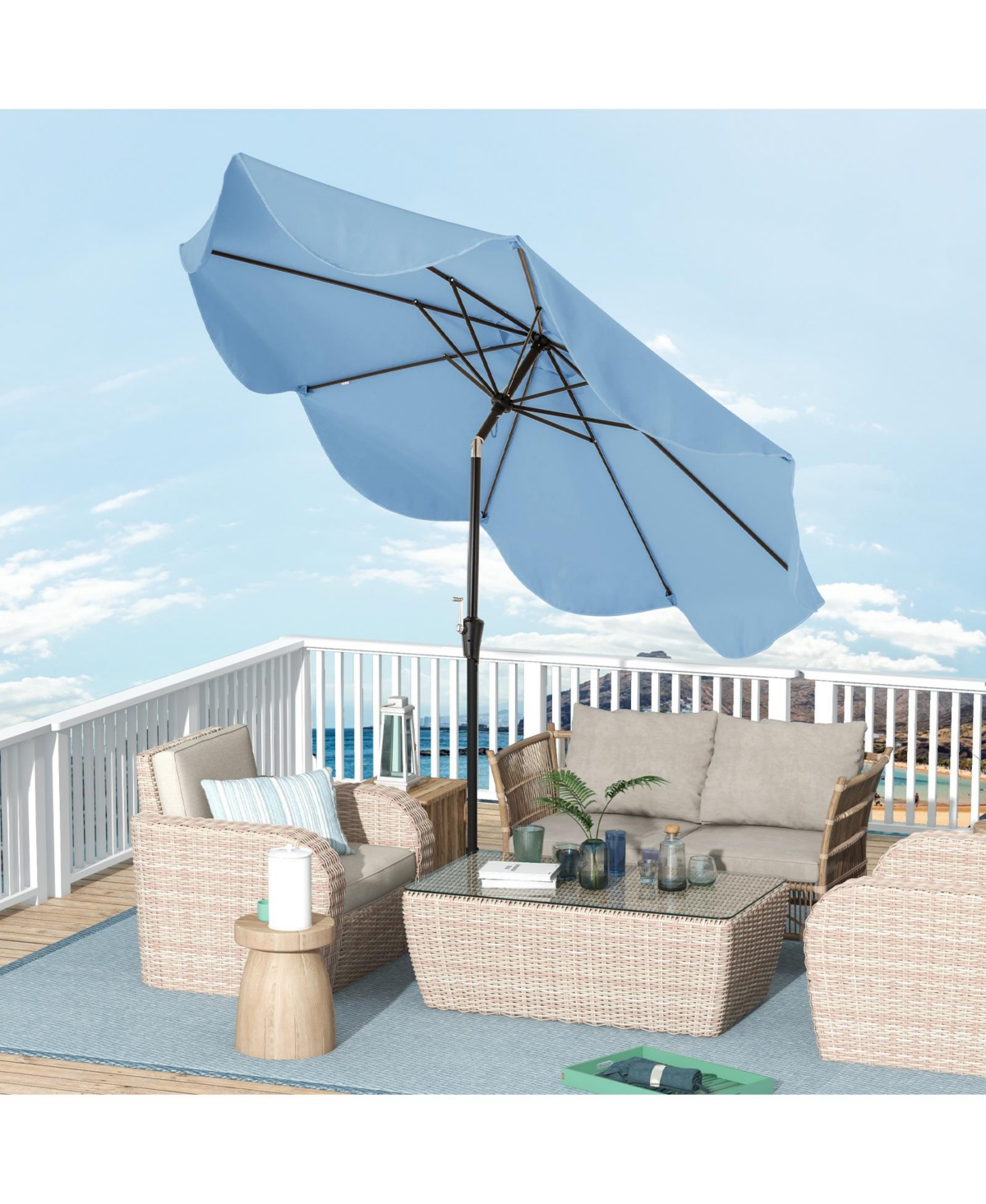 9 Ft Patio Umbrella with Crank Handle and Push Button Tilt-Navy