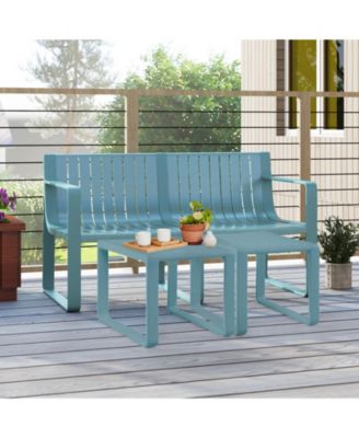 Weather-resistant Plastic 2-Person Bench with Curved Backrest-Blue