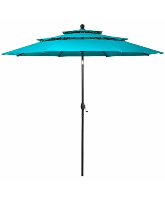 10' 3 Tier Patio Umbrella Aluminum Sunshade Shelter Double Vented without Base-Turquoise
