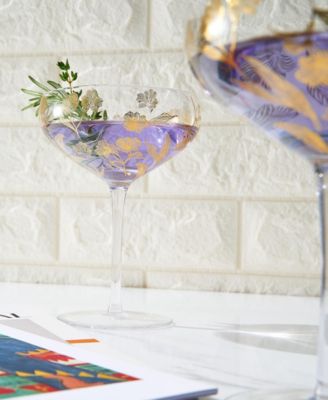 Vintage Floral-Etched Champagne Coupe Glasses, Set of 2