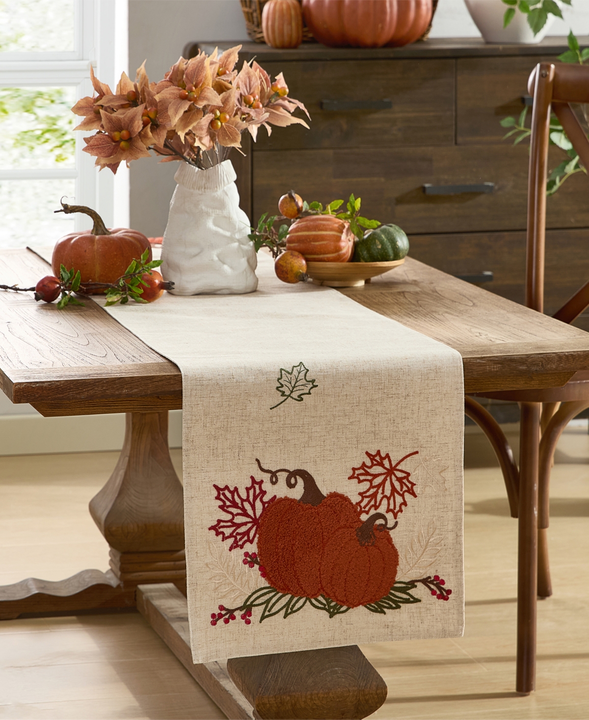 Elrene Cranston Embroidered Pumpkin Table Runner, 14" X 70" In Multi