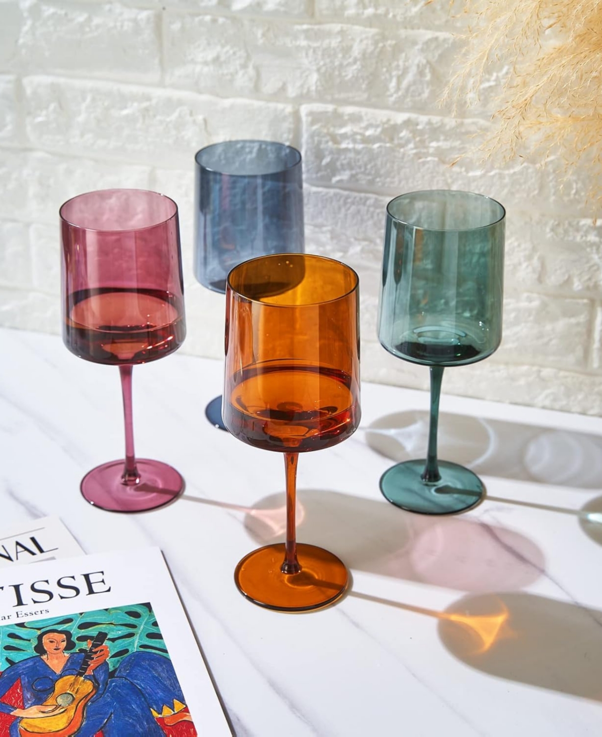 The Wine Savant Khen Pastel Muted Square Wine Glasses, Set Of 4