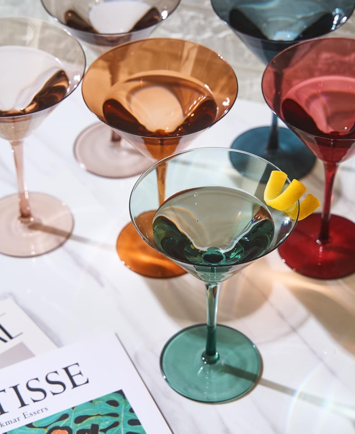 The Wine Savant Classic Art Deco Pastel Muted Martini Glasses, Set Of 6