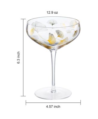 Vintage Ginkgo Leaf Champagne Coupe Glasses, Set of 2