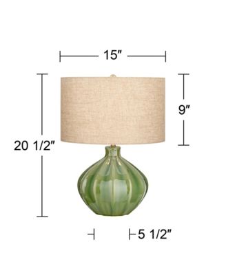 Gordy Modern Accent Table Lamps 20 1/2" High Set of 2 Ribbed Green Ceramic Oatmeal Fabric Drum Shade for Bedroom Living Room Nightstand