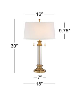 Rolland Traditional Table Lamps 30" Tall Set of 2 Antique Brass Crystal Off White Drum Shade for Bedroom Living Room Nightstand