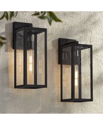 Titan Modern Outdoor Wall Light Fixtures Set of 2 Mystic Black Rectangular Frame 17" Clear Glass for Post Exterior Barn