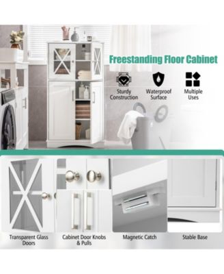 4 Doors Freeestanding Bathroom Floor Cabinet with Adjustable Shelves