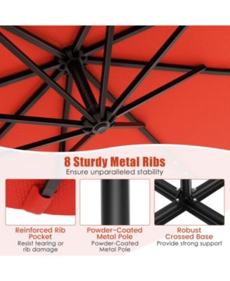 10 Feet Solar Offset Hanging Umbrella with 40 Lamp Beads and Solar Panel-Orange