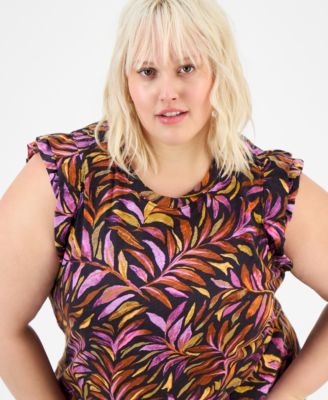 Trendy Plus Double Ruffle Cap-Sleeve Top