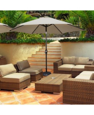 9 Feet Solar LED Lighted Patio Market Umbrella Tilt Adjustment Crank Lift-Tan