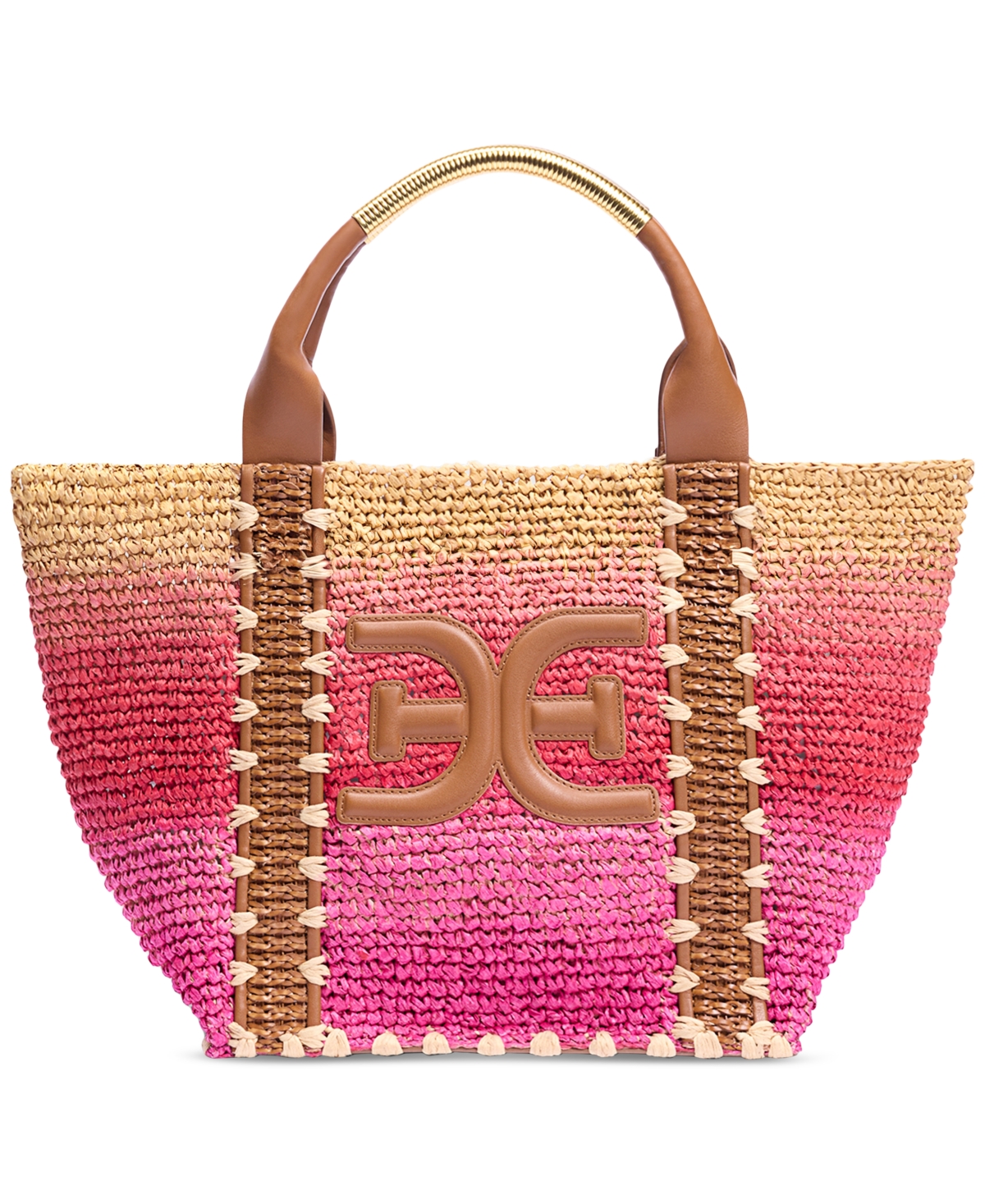 Marley Raffia Collapsible Large Tote - Coral