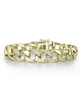 Men's Sterling Silver Iced Out Cubic Zirconia Miami Cuban Chain Bracelet