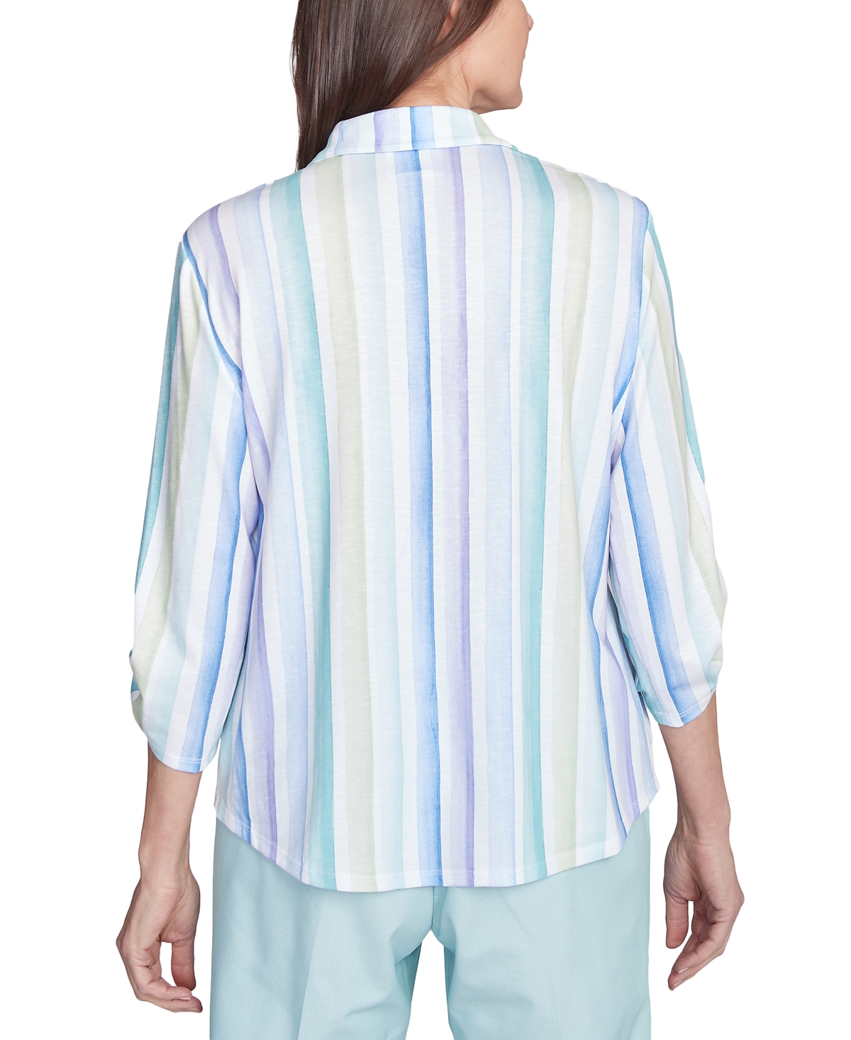 Alfred Dunner Petite St. Thomas Island Stripe Roll-tab Shirt