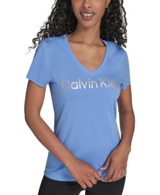 Calvin Klein - Women's Glitter Logo V-Neck T-Shirt