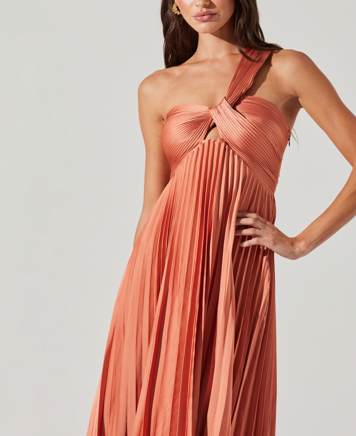 Astr The Label Rasya Pleated One-shoulder Maxi Dress In Pink