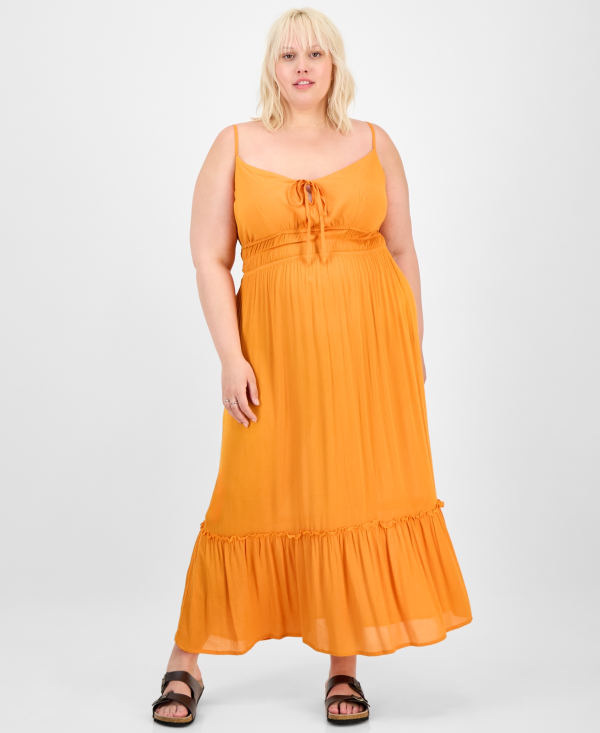 Trendy Plus Tie-Front Maxi Dress - Peacoat