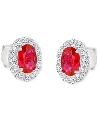 Cubic Zirconia Green Stone Oval Halo Stud Earrings in Sterling Silver