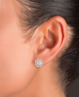 Cubic Zirconia Halo Stud Earrings in 14k Yellow Gold over Sterling Silver