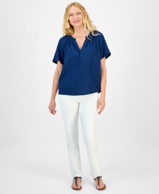 売れ筋商品|||スタイルアンドコー カットソー トップス レディース Petite Ruffle-Trim Cotton Top, Exclusively at Macy's True Indigo Style & Co Petite Ruffle-Trim Cotton Top, Exclusively at
