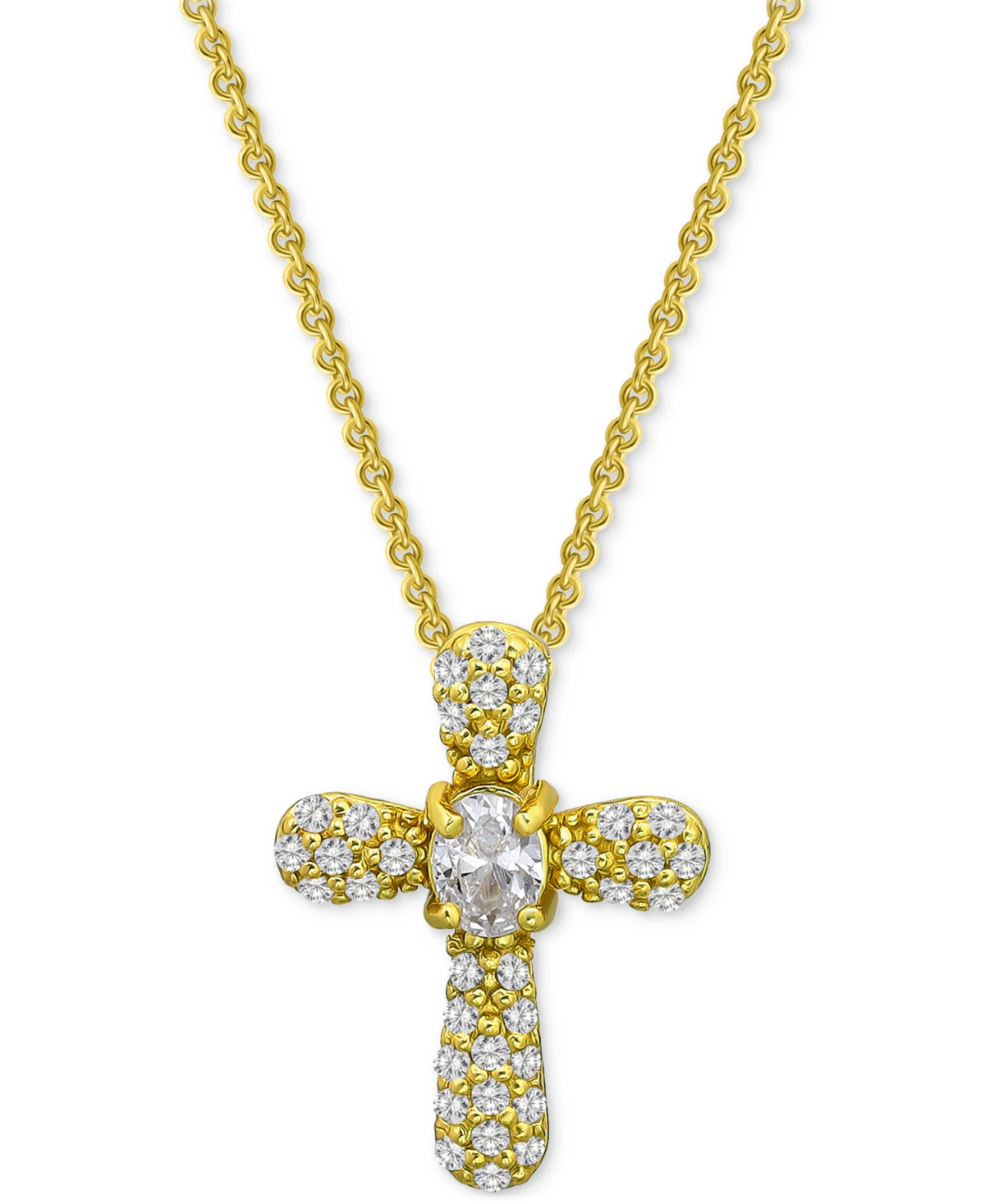 Giani Bernini Cubic Zirconia Cross Pendant Necklace (1/2 C.t. T.w.) In 18k Gold Over Sterling Silver, 16" + 2" Ext
