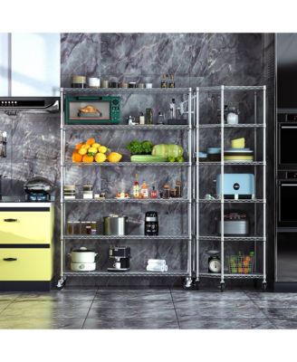 6 Tier Shelf Corner Wire Shelf Rack Pentagonal Shelves with Wheels Adjustable Metal Heavy Duty Free Standing Corner Storage Display Chrome Rack for Bathroom, Living Room, Kitchen - Chrome