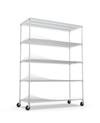 5 Tier 7500lbs Heavy Duty Adjustable Storage Rack Metal Shelf Wire Shelving Unit with Wheels & Shelf Liners - 82" H x 60" L x 24" D - Chrome
