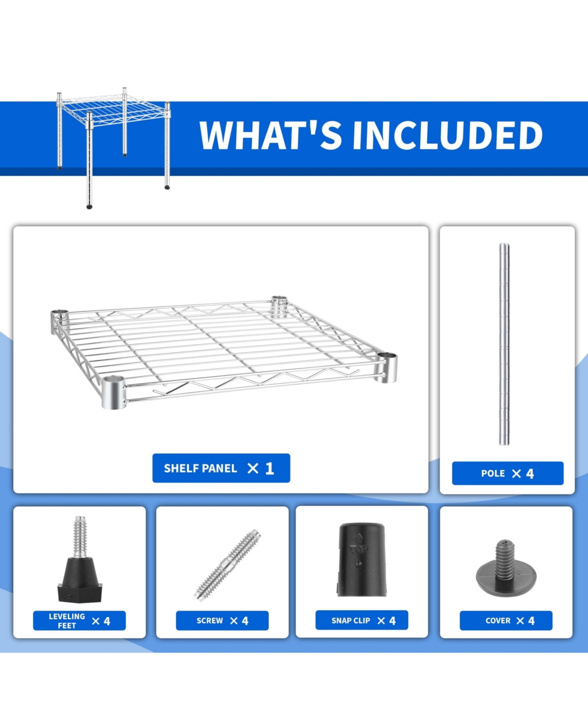 Heavy Duty Shelving Unit, Wire Metal Stackable Storage, 1-Tier Shelf, Chrome, 15" W x 13.8" D x 15" H