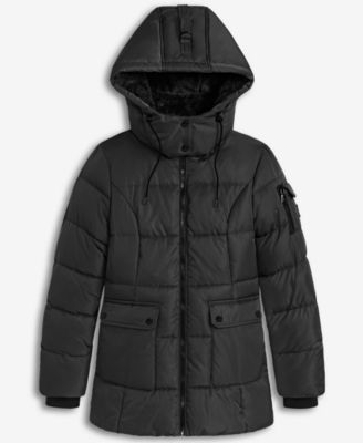 Women's Faux-Fur-Trim Hooded Utility-Pocket Puffer Coat