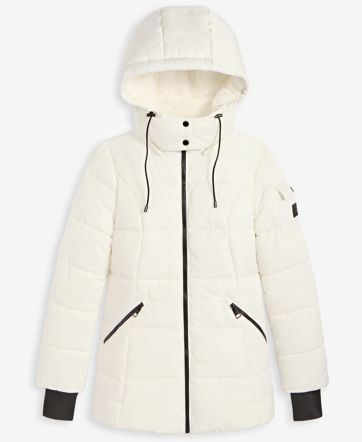 Steve Madden Women's Faux-fur-trim Hooded Puffer Coat In White