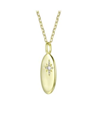 14K Gold Plated with Star Cubic Zirconia Oval Shaped Pendant Necklace