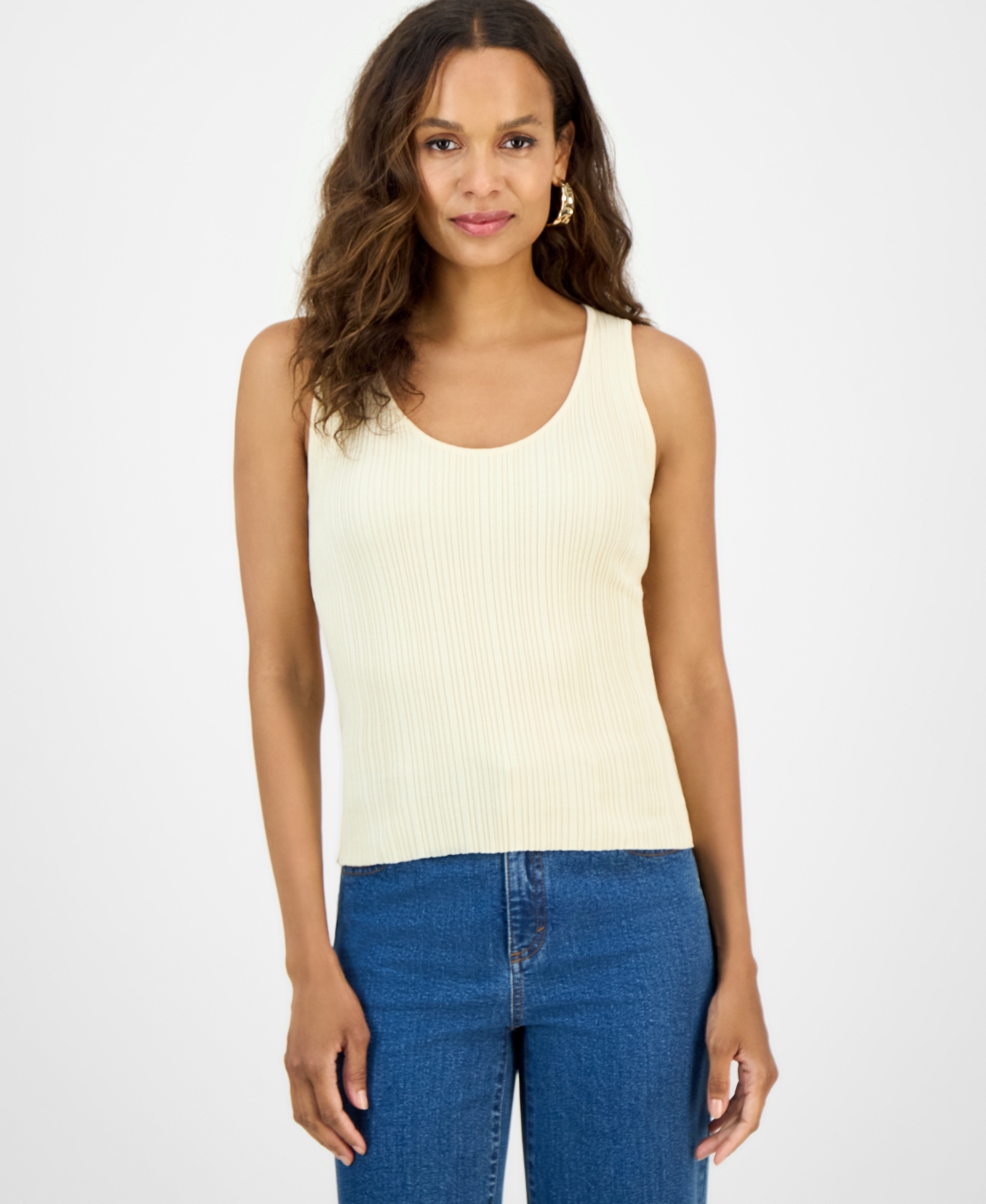 Macy's I.n.c. International Concepts Petite Striped Cotton Top In White