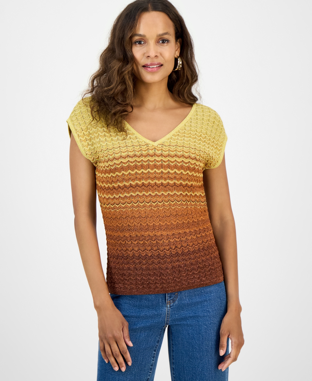 Inc International Concepts I.n.c International Concepts Petite Knit Ombre Stripe Top In Green