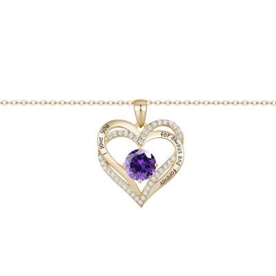 14K Gold Plated Heart ''I Love You'' Pendant with Colored Cubic Zirconia