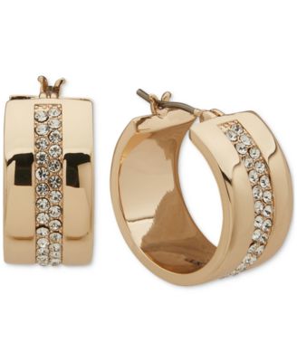 DKNY - Gold-Tone Pav&eacute; Wide Huggie Small Hoop Earrings, 0.66"