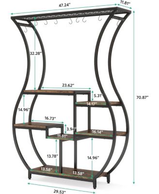 6-Tier Plant Stand, 70.9 Inch Tall Plant Shelf with 10 Hanging Hooks, Vase Shape Ladder Plant Stand, Multi-Purpose Plant Display Rack