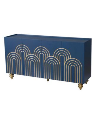 Navy Blue Fluted Sideboard Buffet with 4 Doors