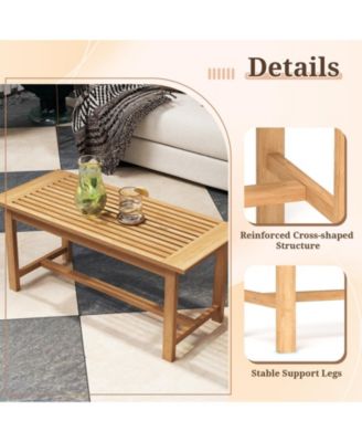 Patio Coffee Table 36 Inch Rectangular Outside Side Table with Slatted Tabletop