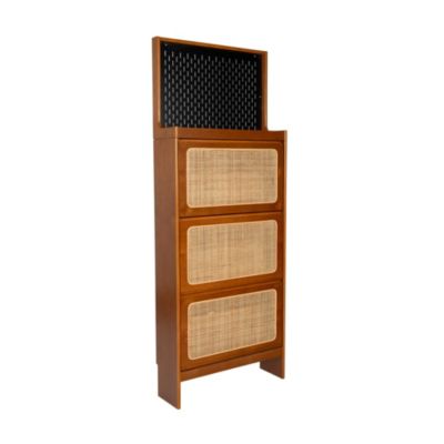 Slim Rattan Shoe Cabinet with Flip-up Storage & Handy Top